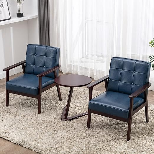 Mid-Century Modern Accent Chair Set of 2 with Side Table