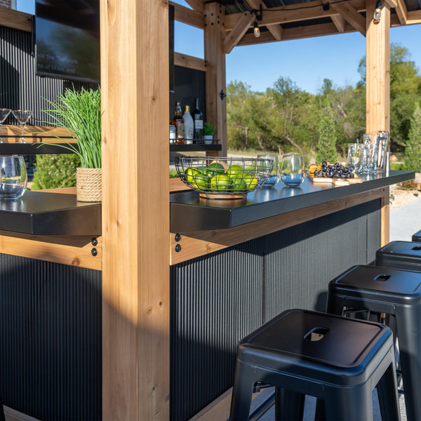 Cedar Wood Outdoor Bar Set with Galvanized Steel Roof