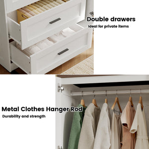 Freestanding Wardrobe Closet with Doors, Drawers & Shelves