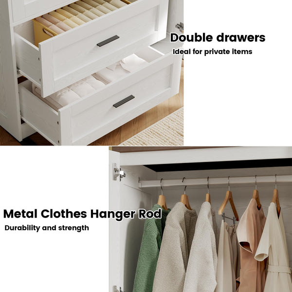 Freestanding Wardrobe Closet with Doors, Drawers & Shelves