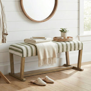Upholstered Ottoman Bench with Cushion & Rubberwood Legs