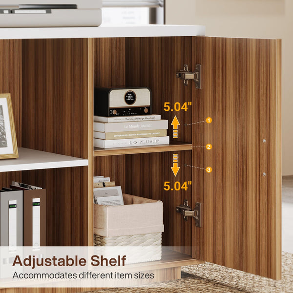 L-Shaped Executive Office Desk with File Drawers & Storage Cabinet