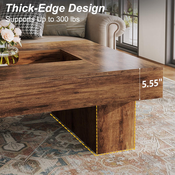 Rustic Coffee Table with LED Lighting & Storage
