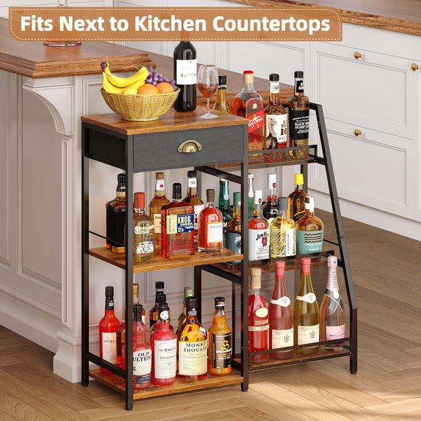 3-Tier Wine Rack Bar Cabinet with Drawer