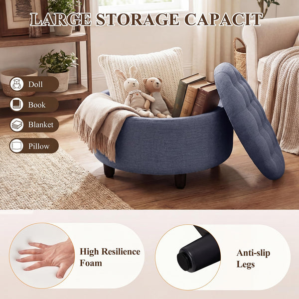 Round Storage Ottoman with Reversible Tray Lid
