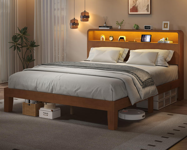 Queen Platform Bed Frame with RGB LED Headboard
