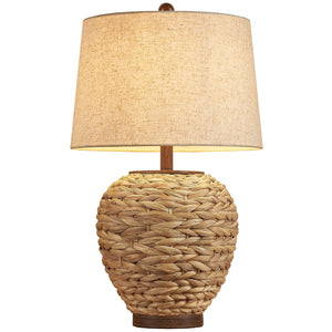 Natural Seagrass Woven Table Lamp with Linen Shade