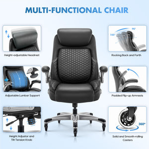 High Back Leather Executive Office Chair with Lumbar Support & Adjustable Headrest