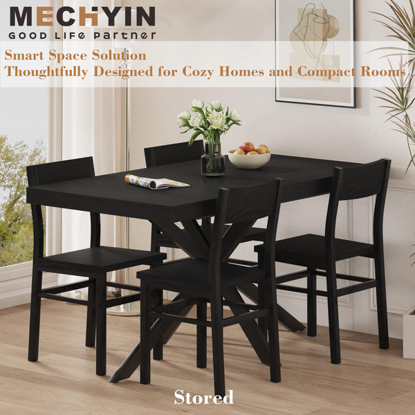 Extendable Dining Table Set with 4 Chairs — 55" to 70.9", MDF & Metal, Mid-Century Modern