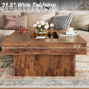 Rustic Coffee Table with LED Lighting & Storage