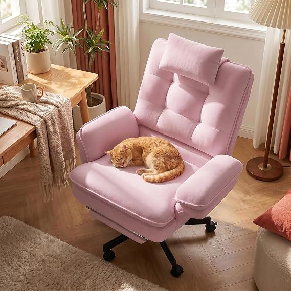 Criss Cross Office Chair with Foot Rest, Reclining Swivel Velvet Chair