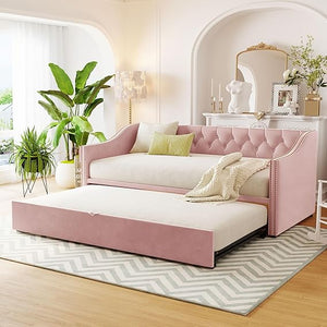 Twin Velvet Daybed with Pop-Up Trundle