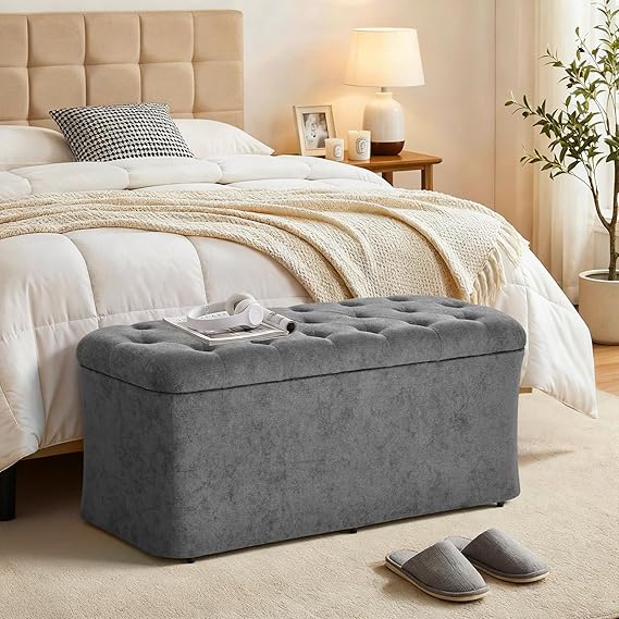 Storage Ottoman Bench with Lid – Tufted Velvet Footrest & Bedroom Chest
