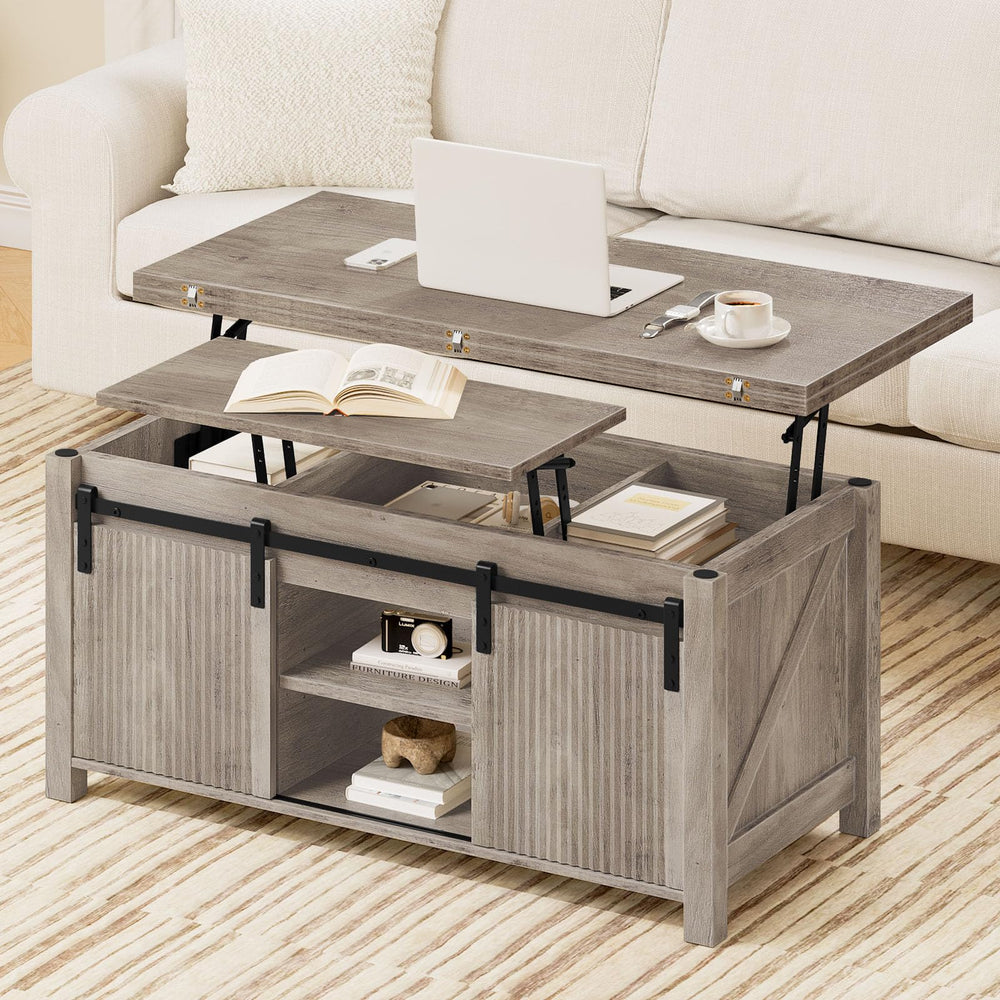 Lift Top Coffee Table with Hidden Storage | 4-in-1 Convertible Farmhouse Design