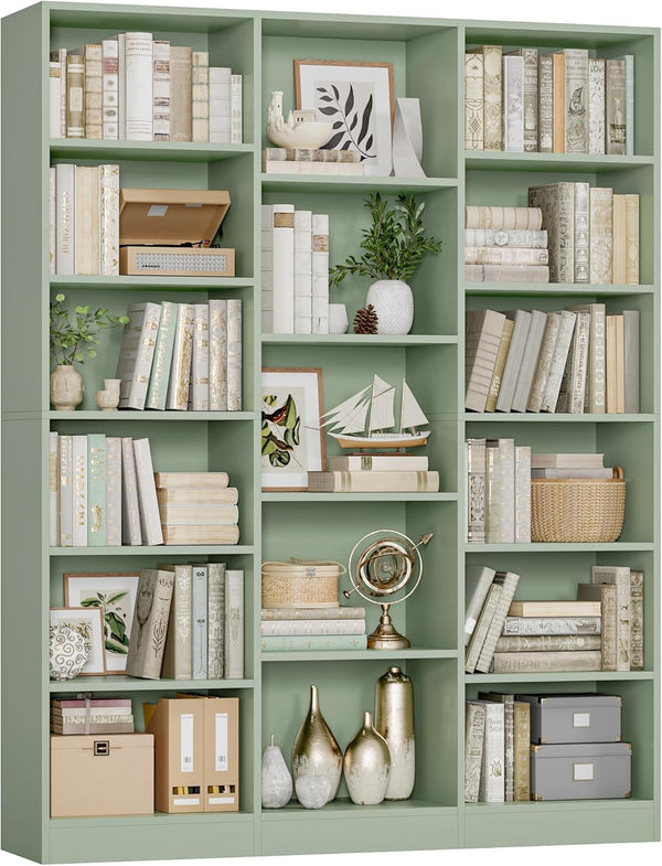 Triple Wide 6-Tier Bookshelf with 17 Open Display Shelves, 74" Tall