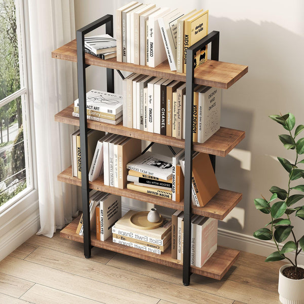 4-Tier Industrial Solid Wood Bookcase