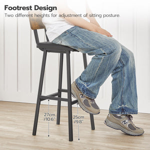 Bar Stools Set of 2 – PU Upholstered with Backrest & Footrest, Rustic Brown & Black