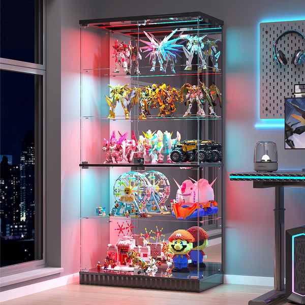 5-Tier Glass Display Cabinet with RGB Lights & Lock