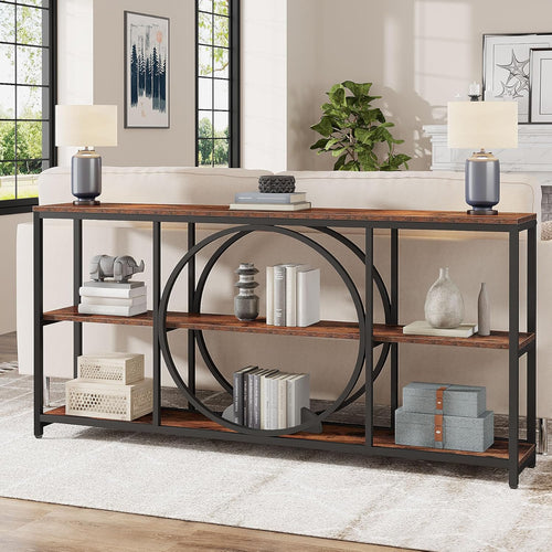 70.9" 3-Tier Console Table | Metal Frame & Wood Shelves