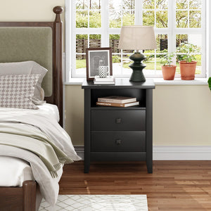 Farmhouse Nightstand Set of 2 with 2 Drawers and Open Shelf