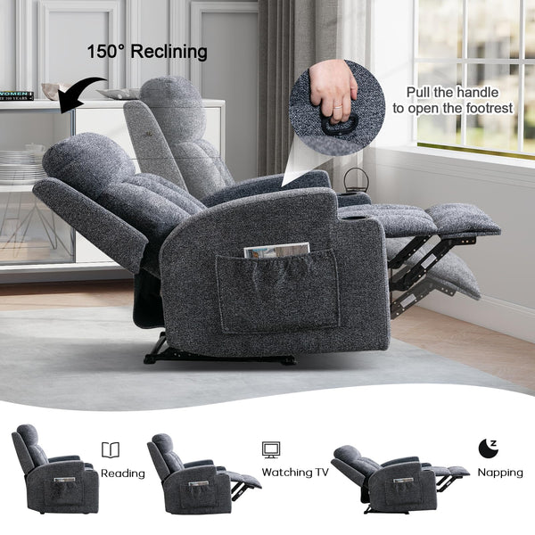 Manual Recliner Chair with Massage, Heat & Cup Holders