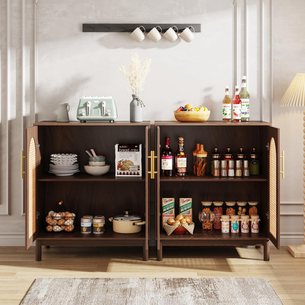 Rattan Sideboard Buffet Cabinet with Storage, 59 Inch