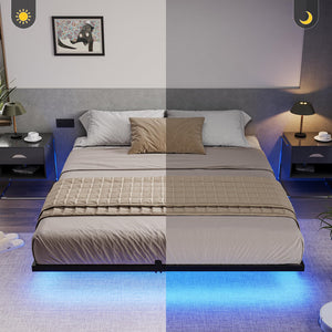 Floating Bed Frame with LED Lights – Metal Platform Bed