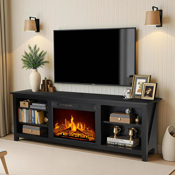 70-Inch Electric Fireplace TV Stand with Storage Shelves