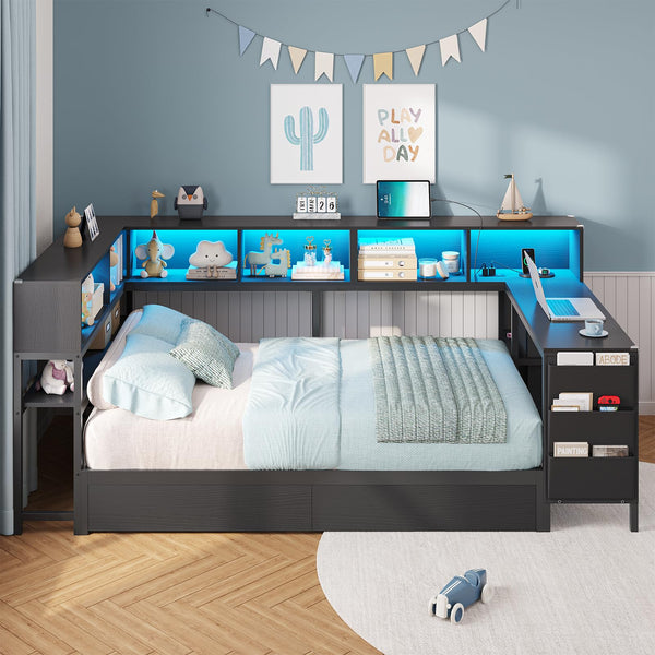 Twin Corner Bed Frame with Desk & Storage