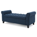 Button-Tufted Fabric Storage Ottoman Bench with Rolled Arms