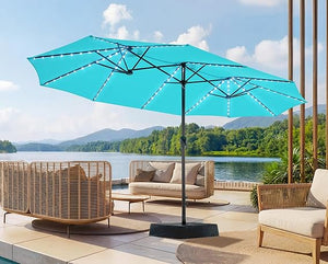15ft LED Solar Patio Umbrella with Base