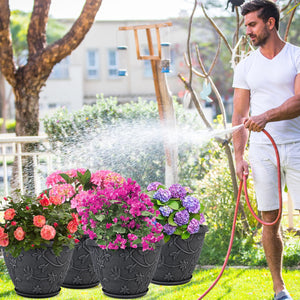4-Pack Large Plant Pots with Drainage Hole & Saucer — 8/10/12/16 Inch