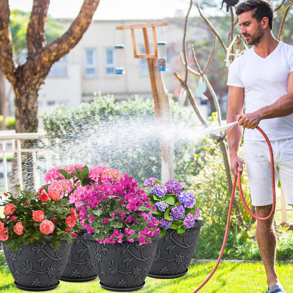 4-Pack Large Plant Pots with Drainage Hole & Saucer — 8/10/12/16 Inch