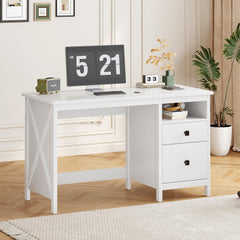 Modern Computer Desk with Drawer and Side Shelf