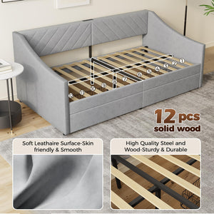 Twin Size Upholstered Daybed with Storage Drawers and Charging Station