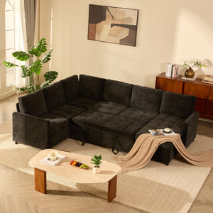 Modular Sectional Sleeper Sofa with Pull-Out Bed & Storage | Chenille | 107"