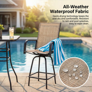 3-Piece Outdoor Patio Bar Set – High Top Table & 2 Swivel Bar Stools
