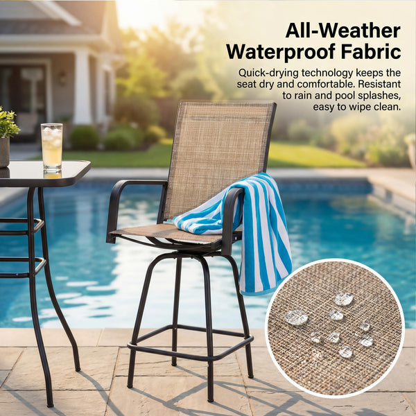 3-Piece Outdoor Patio Bar Set – High Top Table & 2 Swivel Bar Stools