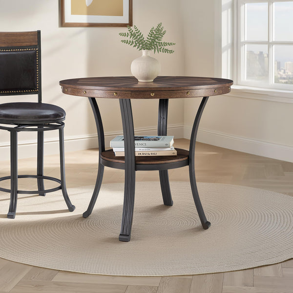Round Side Table with Ash Veneer Top & Metal Frame