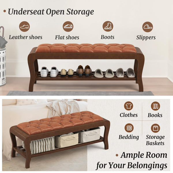 59" PU Leather Entryway Bench with Open Shoe Storage