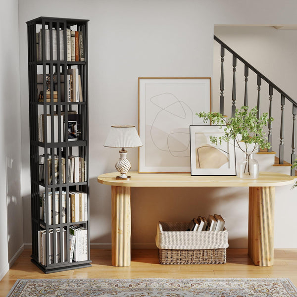6-Tier Rotating Bamboo Bookshelf Tower