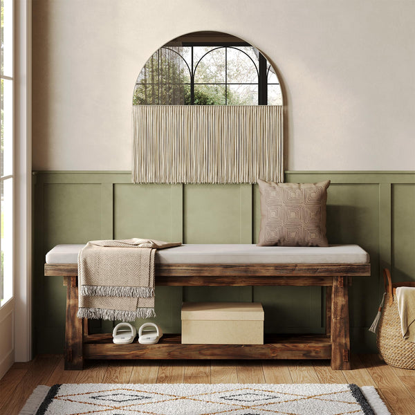 Solid Wood Entryway Bench with Shoe Storage Shelf