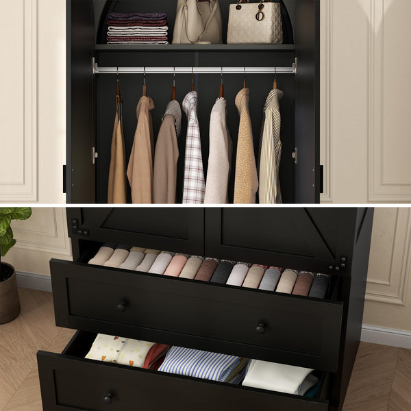 Armoire Wardrobe Closet with 2 Drawers & Hanging Rod
