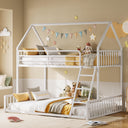 Twin Over Full House Bunk Bed – Metal Frame with Ladder & Guardrail