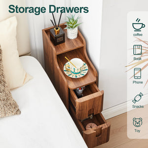 Mid-Century Modern Narrow Nightstand with 2 Drawers