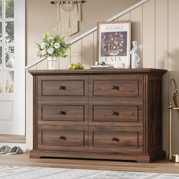 6-Drawer Dresser with Charging Station, 47" Wide – Dark Walnut