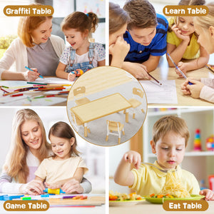 Kids Height-Adjustable Table and 4 Chairs Set with Graffiti Desktop