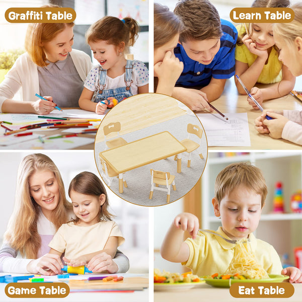 Kids Height-Adjustable Table and 4 Chairs Set with Graffiti Desktop