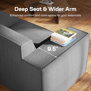 111" L-Shaped Modular Sectional Sofa – Grey Corduroy