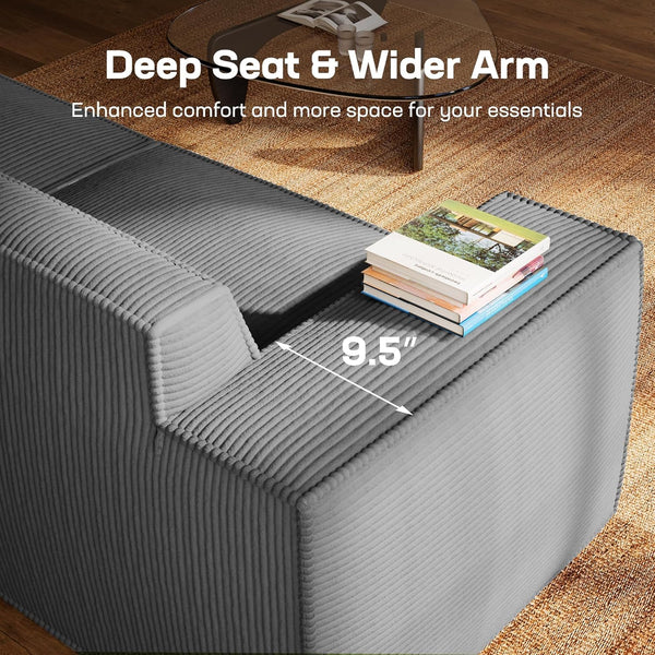 111" L-Shaped Modular Sectional Sofa – Grey Corduroy